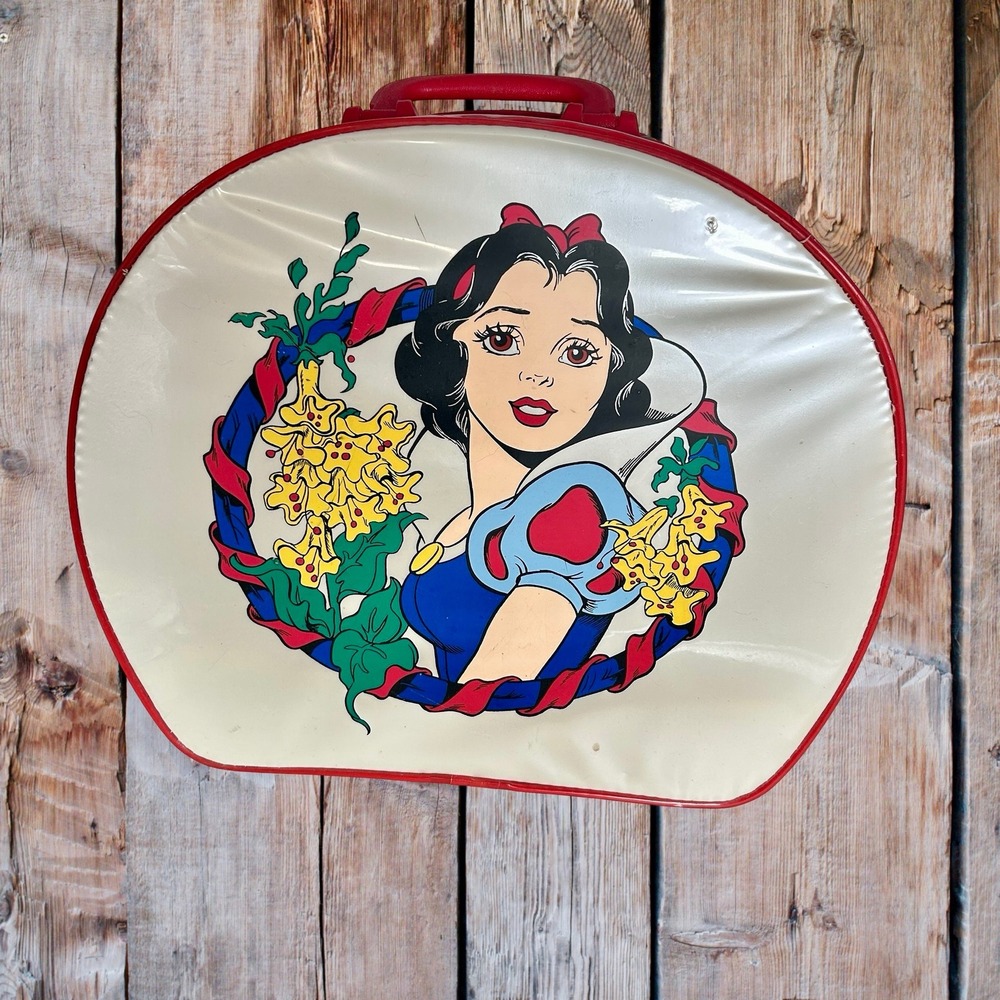 Vintage Disney Snow White Princess Vinyl Suitcase Red Travel Luggage Bag